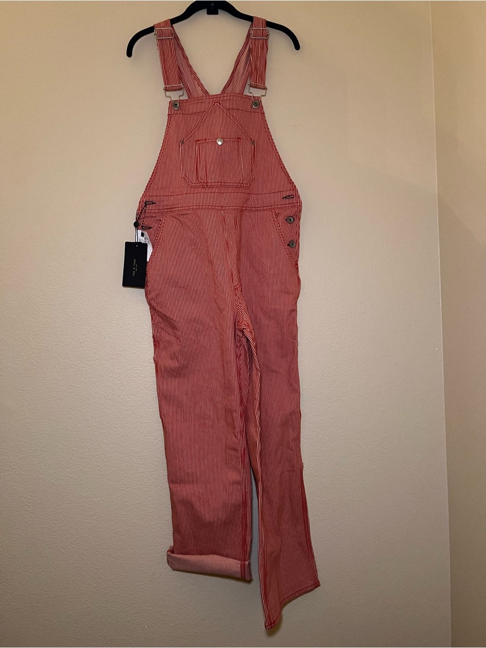 rag & bone Red Stripe Denim Overalls